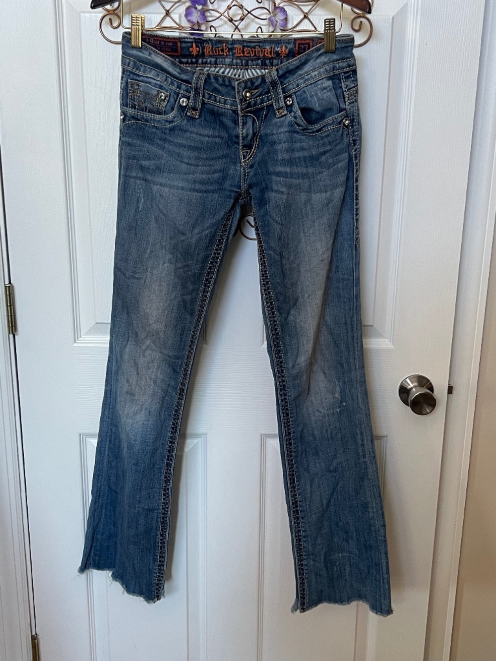 Rock Revival Christina B3 Bootcut Jeans Size 27 Low Rise RJB16289 Y2K Heavy Stit